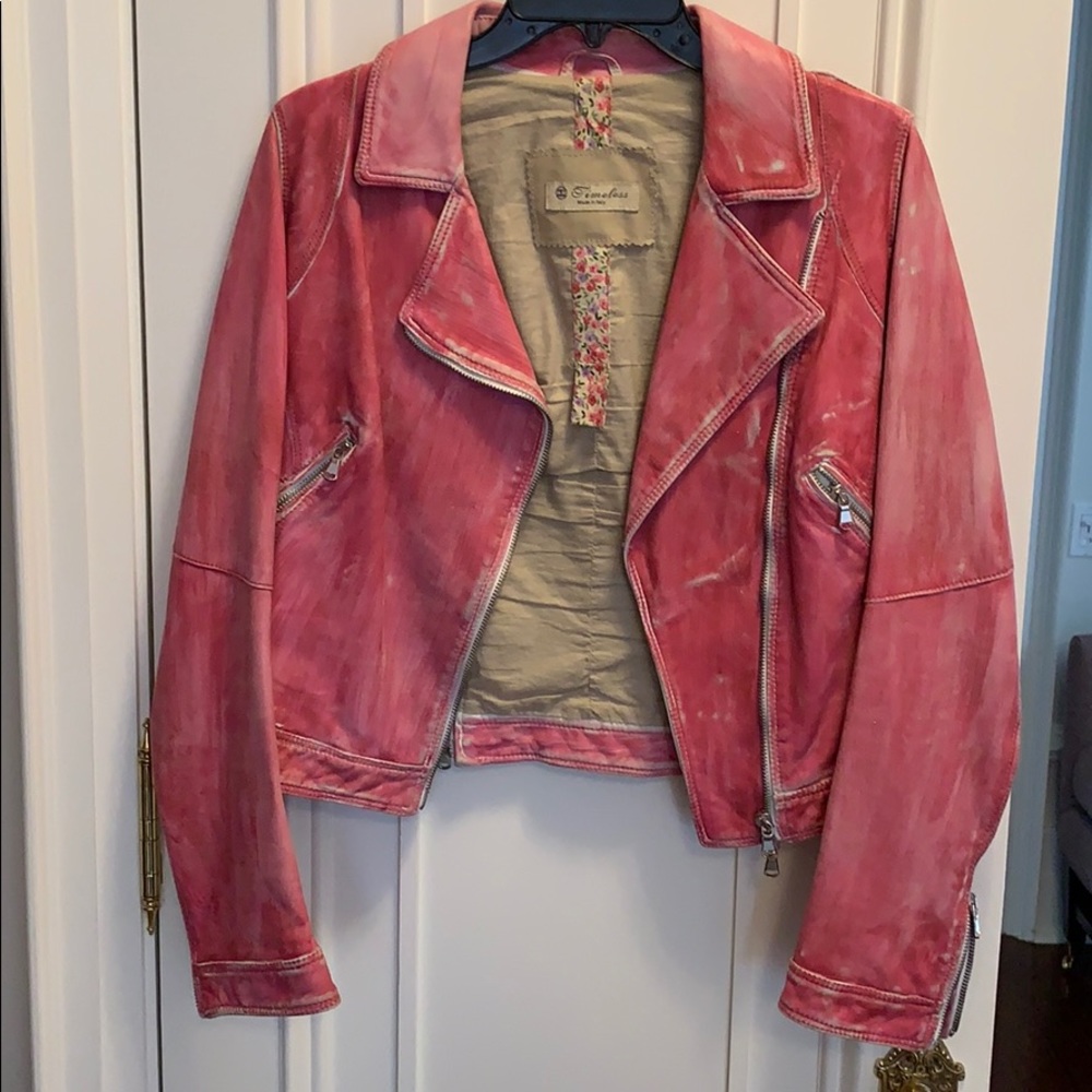 Women’s leather Italian distressed moto jacket